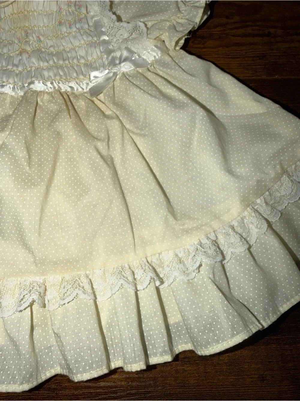 Vintage Polly Flinders Baby Dress 9M Deadstock Smocked Lace